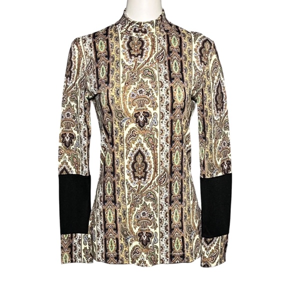 Paul Smith Womens Paisley Long Sleeve Beige Black Turtleneck Knit Top Size Large - Picture 1 of 10